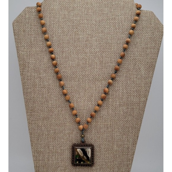 Zoey Rae Creations Jewelry - Handmade Hemp Cord Rosewood Necklace Wooden Beads Dried Flowers Mustard Seeds